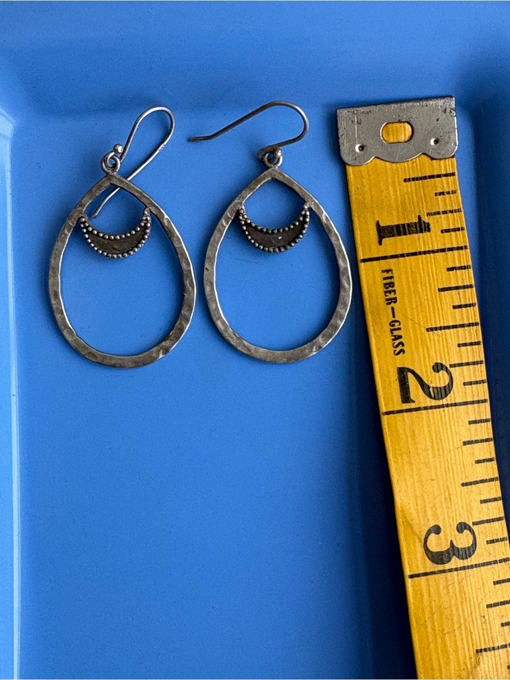 Sterling Silver Hammered Teardrop Earrings with Beaded Crescent Accent by Satya - Picture 3 of 4